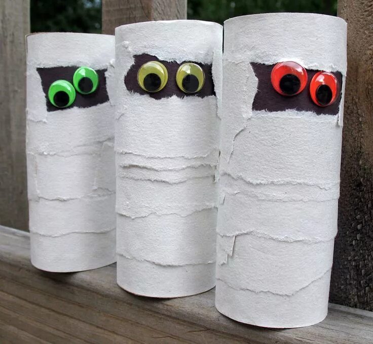 Поделки из туалетной бумаги фото Cardboard Tube Mummies - Halloween - Monthly Seasonal Crafts - KinderArt Hallowe