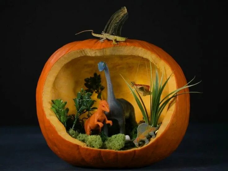 Поделки из тыквы фото Easy pumpkin carving idea: Dino diorama - Today's Parent Pumpkin decorating, Cre