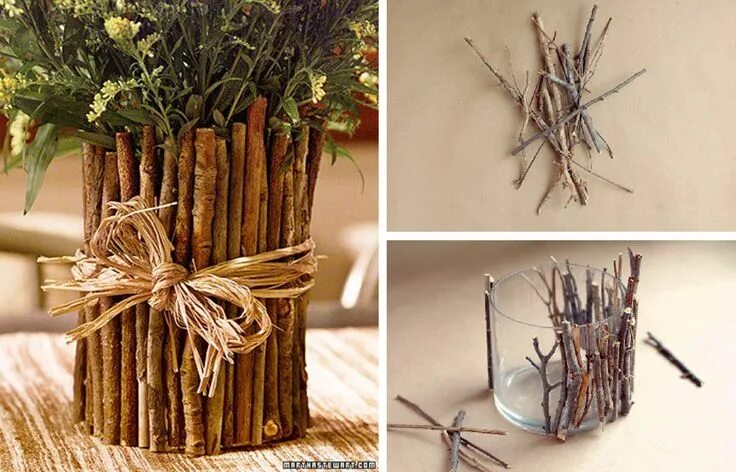 Поделки из веток своими руками фото DECORACION FACIL: DIY: TRES JARRONES CON ELEMENTOS DE LA NATURALEZA Decoración d
