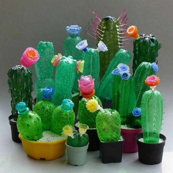 Поделки из вторсырья своими руками фото Image result for plastic bottle cactus flower Plastic crafts, Plastic bottle cra