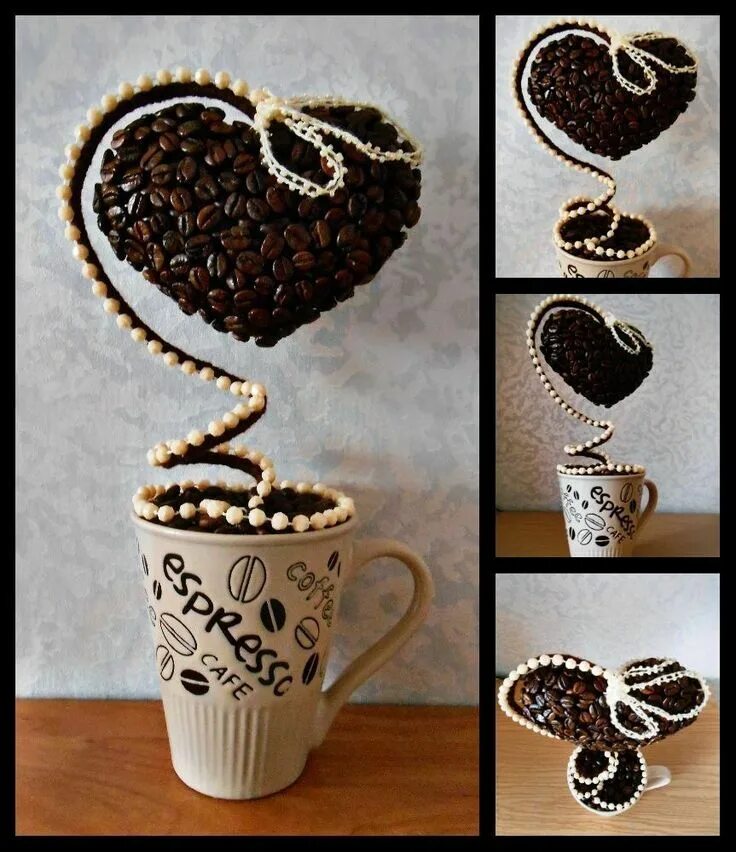 Поделки из зерен кофе своими руками фото Coffee crafts, Coffee decor, Xmas crafts