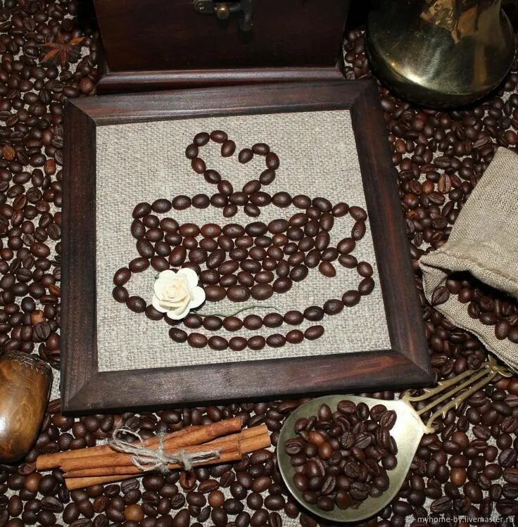 Поделки из зерен своими руками фото Кофейное панно "Чашка кофе" и "Кофейник" купить в интернет-магазине Ярмарка Маст
