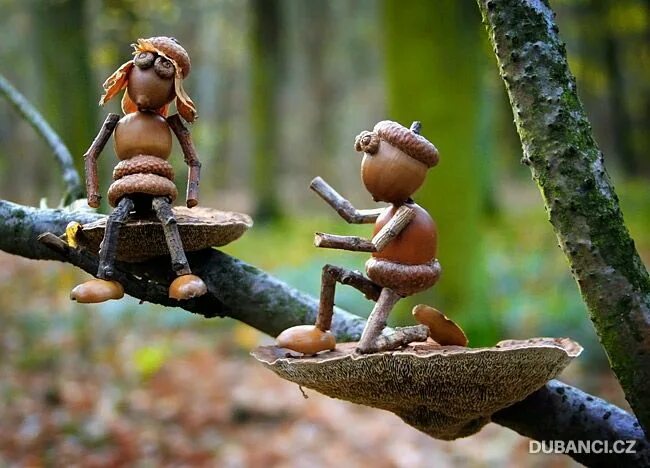Поделки из желудей фото Vyznání na choroši Acorn crafts, Nature crafts, Fairy garden designs