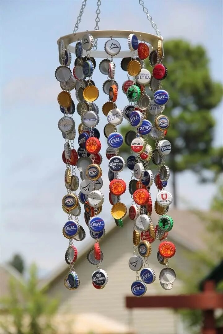 Поделки крышек фото 40 Homemade DIY Wind Chime Ideas DIY to Make Tapas de cerveza, Tapas de botellas