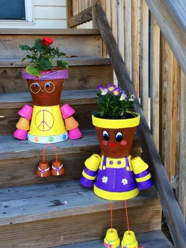 Поделки на участок своими руками фото Gartendeko aus Tontöpfen basteln: Ideen für Tontopffiguren Clay flower pots, Cla