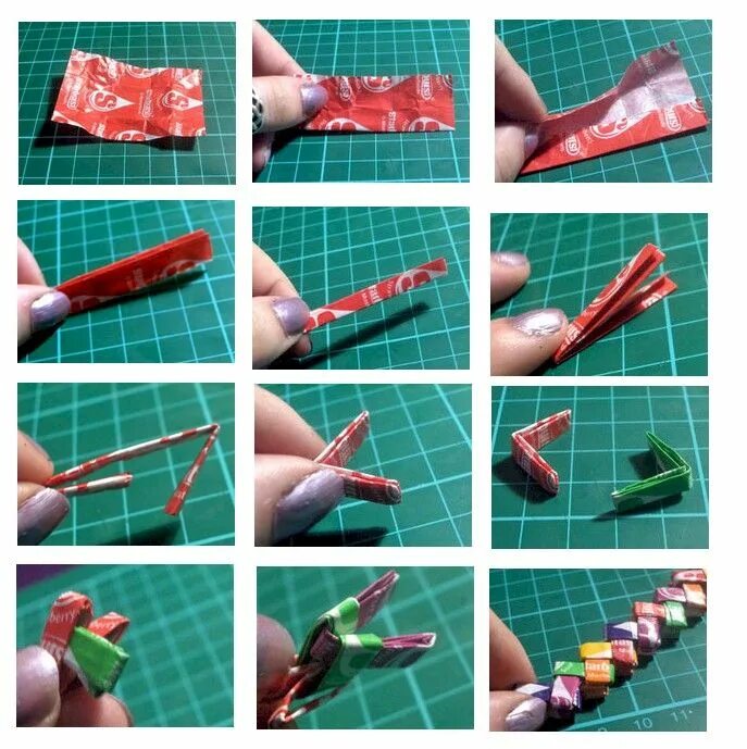 Поделки пошаговая инструкция с фото YASEMİN: RENKLİ KAĞITLARLA BİLEKLİK YAPIMI Candy wrappers, Sweet wrappers, Diy c