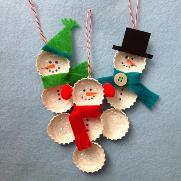 Поделки руками детей фото Crafty Lumberjacks: Bundled Bottle Cap Snowmen! Xmas crafts, Christmas crafts fo