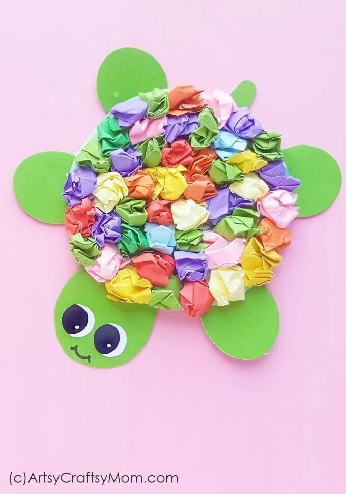Поделки с детьми 6 лет фото Crumpled Paper Turtle Craft for Kids Turtle crafts, Animal crafts for kids, Easy
