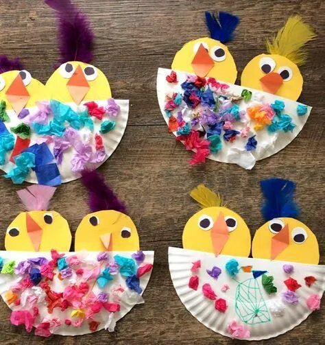Поделки с детьми 6 лет фото Chick Craft in a Paper Plate Nest Spring crafts for kids, Easter crafts for kids