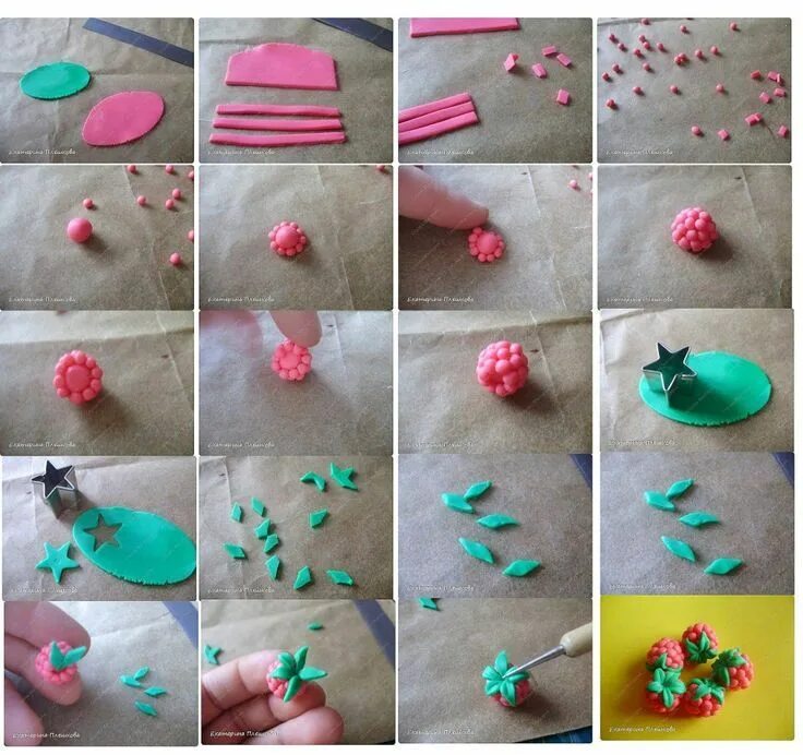 Поделки с воздушного пластилина пошагово фото raspberries Polymer clay crafts, Polymer clay projects, Polymer clay creations