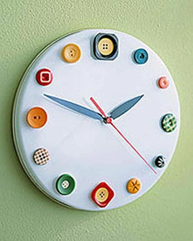 Поделки самоделки часы Button Clocks - Craft Fiesta Button crafts, Diy buttons, Clock