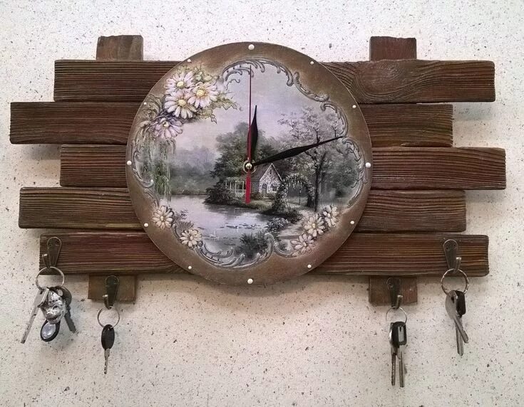 Поделки самоделки часы Оксиния Цветочная Diy clock wall, Decoupage art, Barn wood crafts
