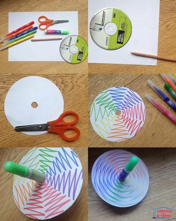 Поделки самоделки для 7 лет Fabriquez des toupies à partir de cd ou de dvd usagés La cabane à idées Bricolag