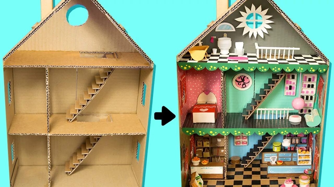 Поделки самоделки домик для лалафанфан How to Make a Cardboard House with Rooms, Furniture & People DIY Craft Ideas - Y