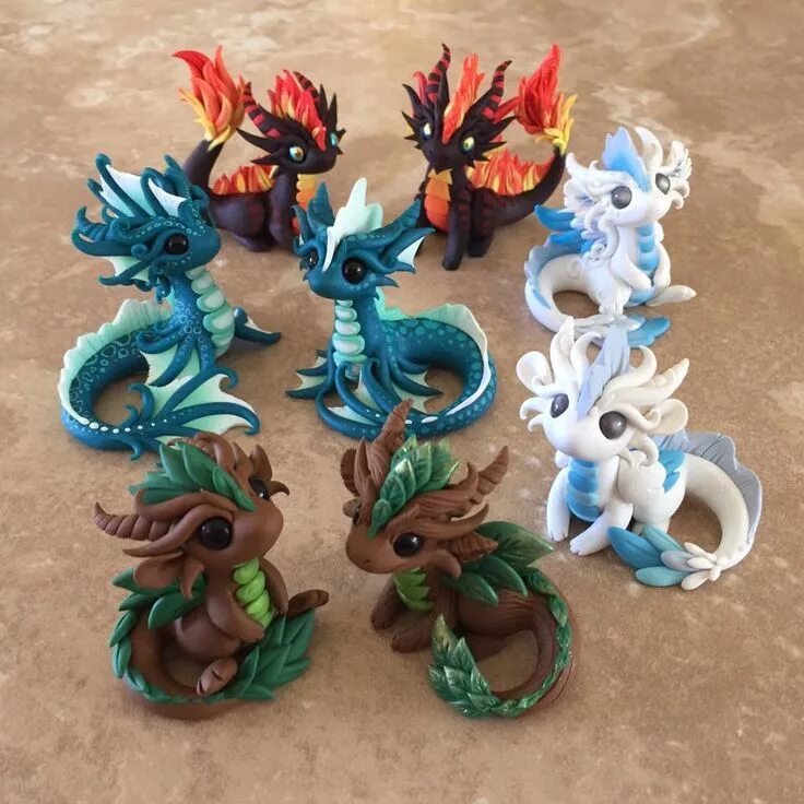 Поделки самоделки дракончики Seasons by Dragons&Beasties Поделки из полимерной глины, Скульптуры из полимерно