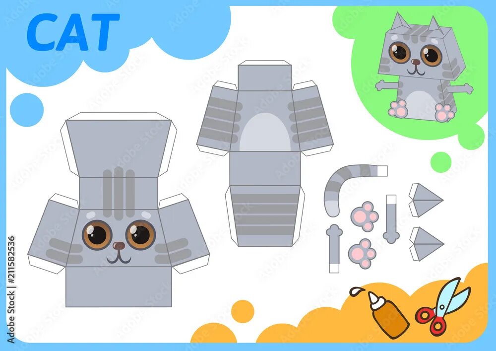 Поделки самоделки из бумаги котики Funny Cat paper model. Small home craft project, paper game. Cut out, fold and g
