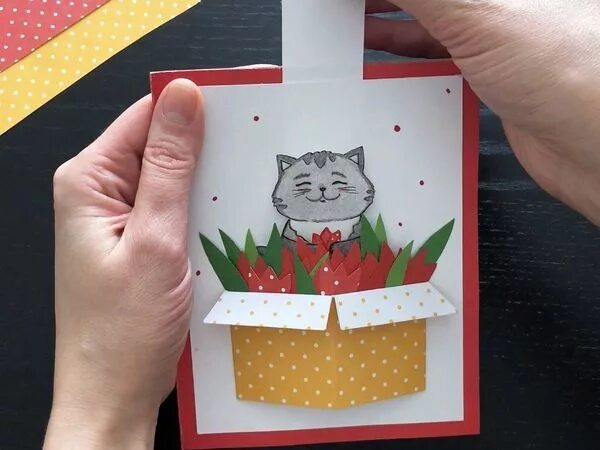 Поделки самоделки из бумаги открытка Котик в тюльпанах. Открытка с сюрпризом к 8 марта своими руками: Мастер-Классы в