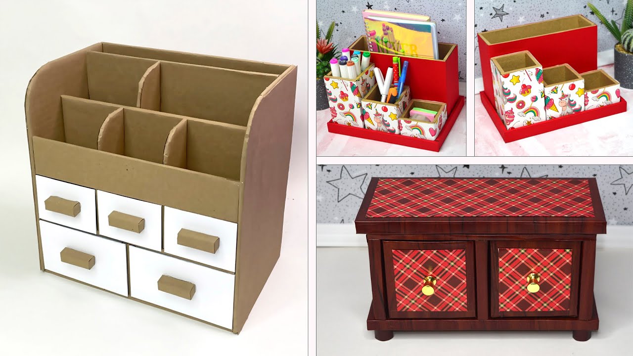 Поделки самоделки как сделать органайзер Home storage // How to make a desk organizer // Cardboard ideas - YouTube