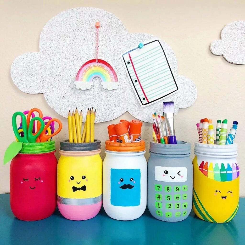 Поделки самоделки канцелярия Mason Jars Craft for School Supplies Classroom crafts, School crafts, Jar crafts