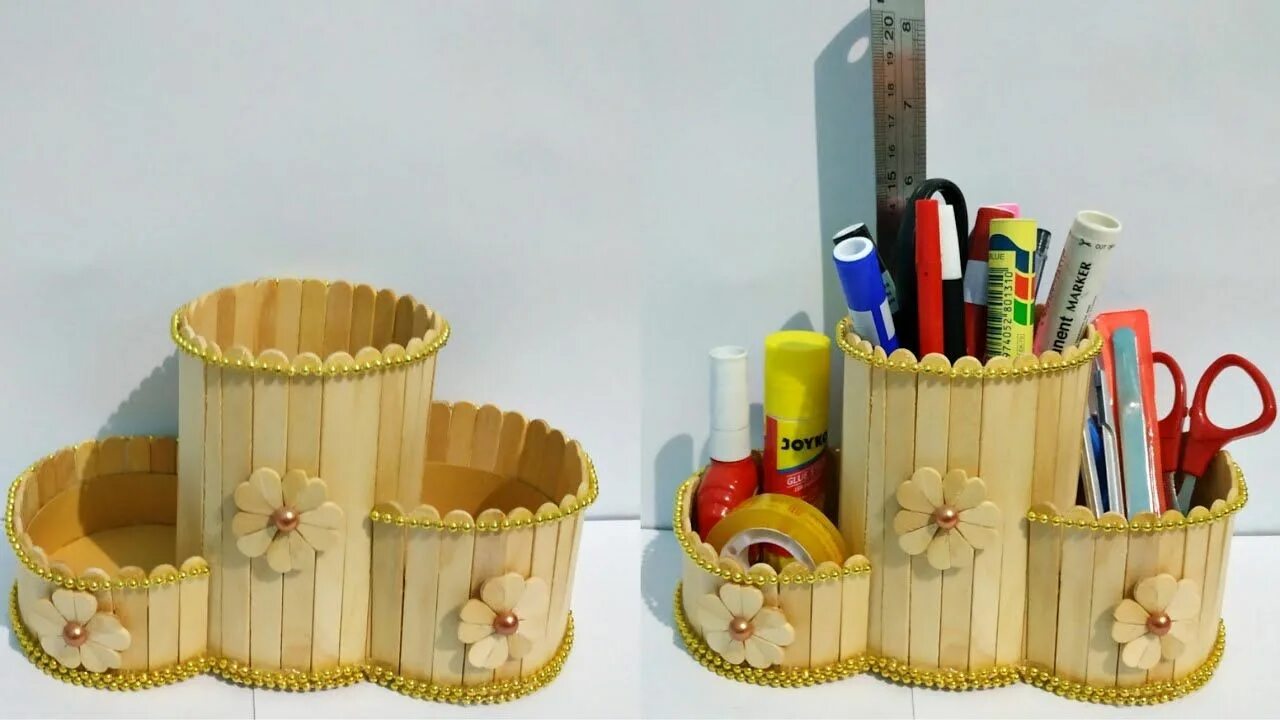 Поделки самоделки класс Kreasi dari Stik Es Krim Membuat tempat pensil dari stik es krim Popsicle stick 