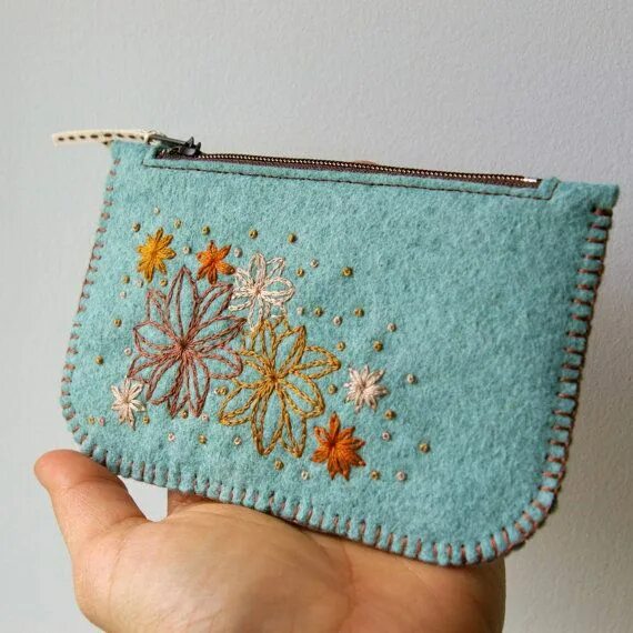 Поделки самоделки кошелек Wool Felt Coin Purse Wallet ø Small Makeup Bag ø Hand Embroidered ø Personalised