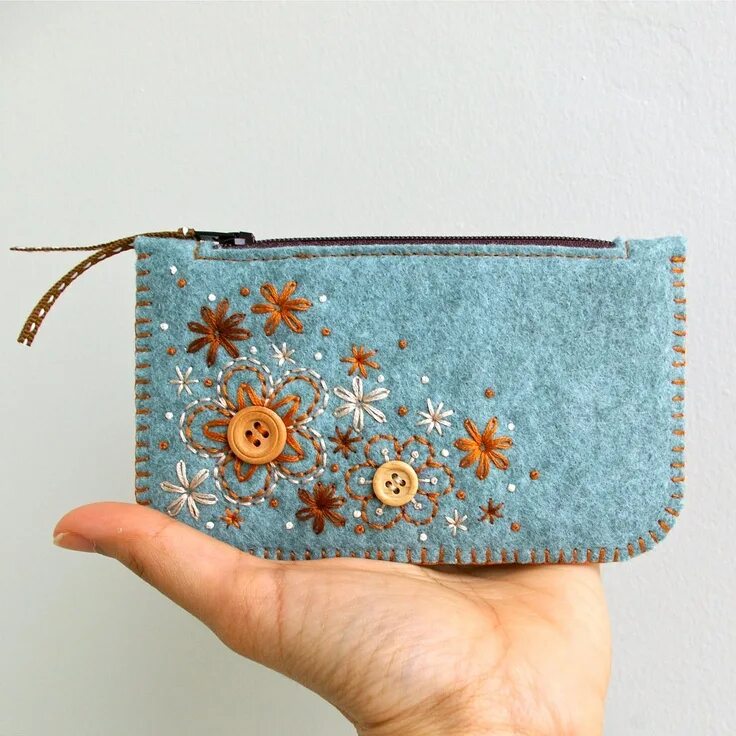 Поделки самоделки кошелек Wool Felt Coin Purse Wallet ø Small Makeup Bag ø Hand Embroidered ø Personalised