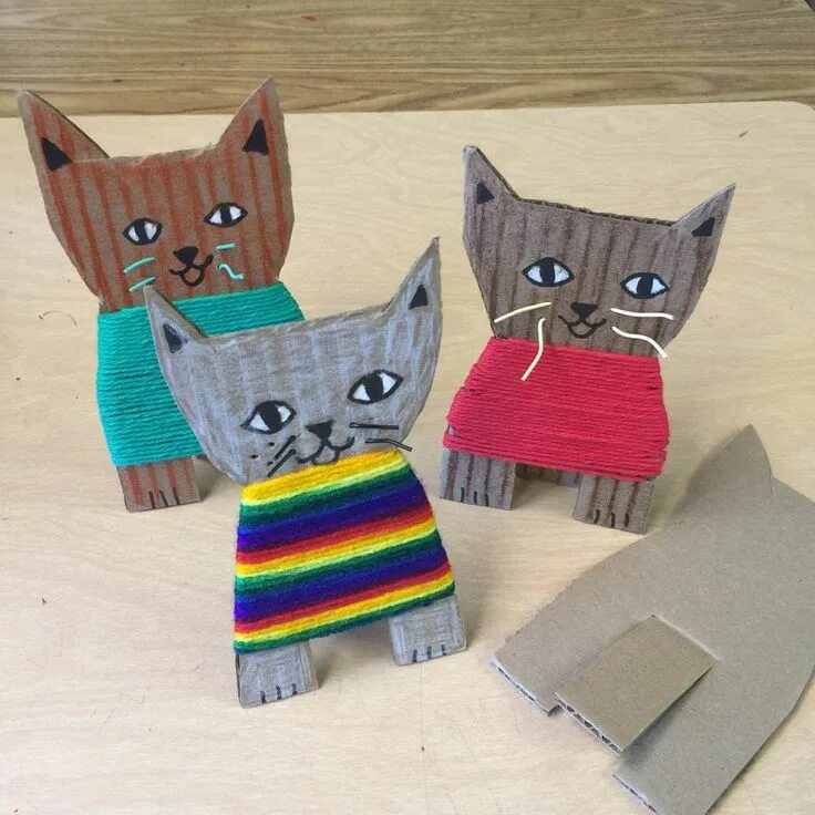 Поделки самоделки котики Cardboard Crafts for Kids: Five Fun Ideas Yarn crafts, Yarn art, Art for kids