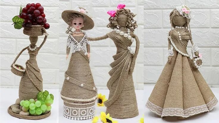Поделки самоделки кукла 5 Beautiful Jute craft doll How to decorate doll from jute rope Artesanía corcho