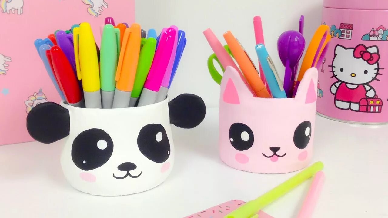 Поделки самоделки милые KAWAII ORGANIZER\ROOM DECOR (How to make a panda and a cat)EASY CRAFTS - YouTube