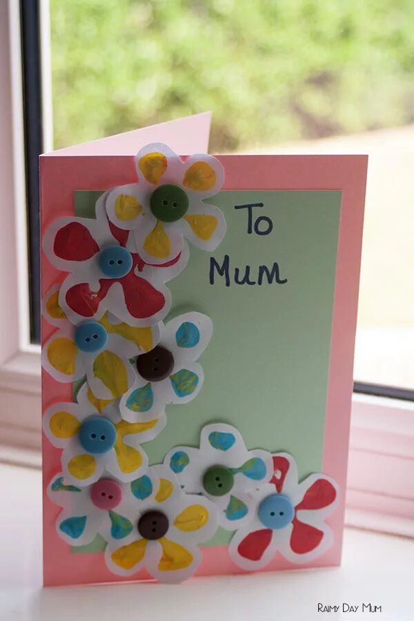 Поделки самоделки на день мамы Simple Flower Stamped Mother's Day Card Craft for Tots Diy mother's day crafts, 
