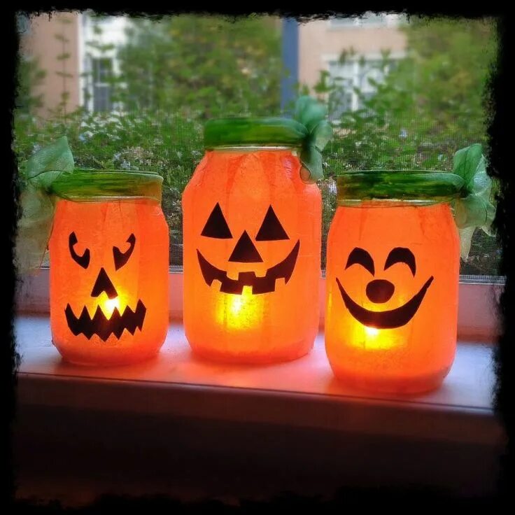 Поделки самоделки на хэллоуин Mason Jar Pumpkin Lights Halloween selber machen, Halloween basteln mit kindern,