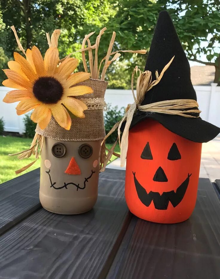 Поделки самоделки на хэллоуин Fall Mason Jar Crafts Scarecrow jack-o-lantern pumpkin Mason jar halloween craft
