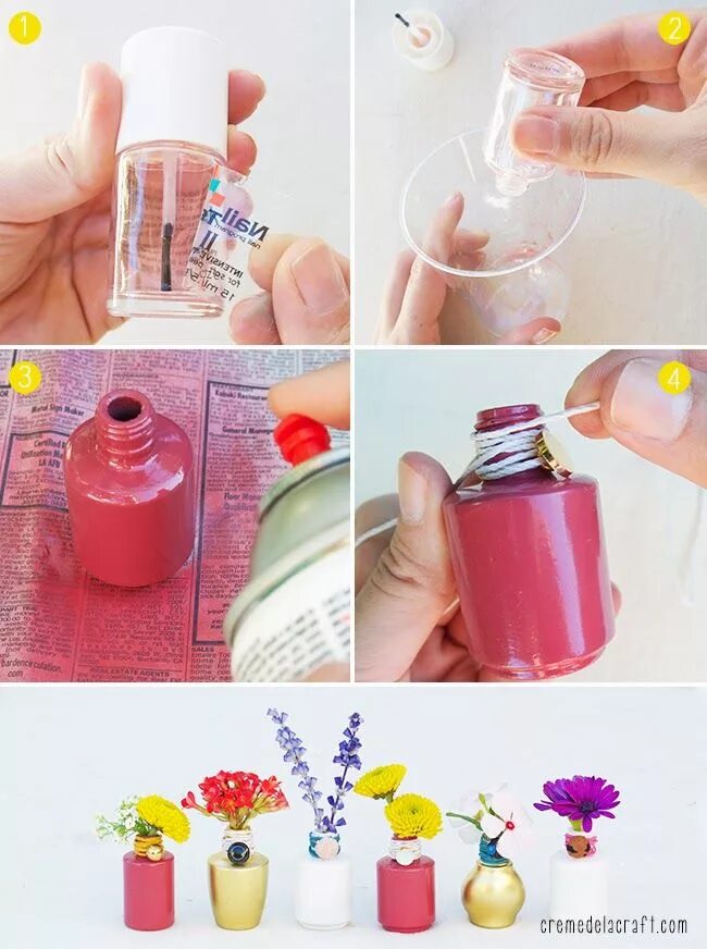 Поделки самоделки ногти DIY: Flower Bud Vases from Nail Polish Bottles Artesanías de esmalte de uñas, Ma