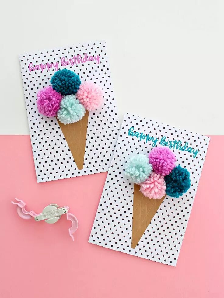 Поделки самоделки открытка на день рождения pom pom card craft Creative birthday cards, Girl birthday cards, Birthday card c