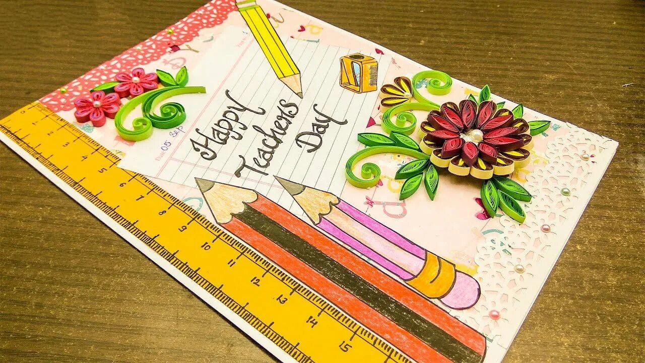 Поделки самоделки открытка на день учителя DIY how to make teachers day card tutorial card making ideas Quilling designs Ma