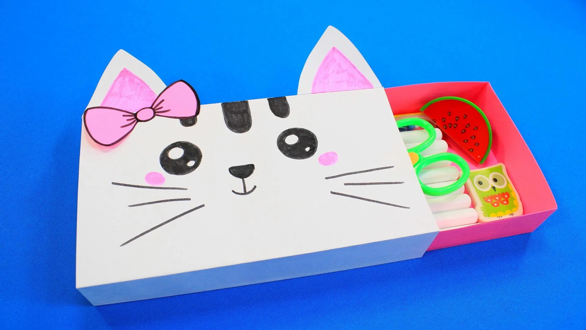 Поделки самоделки пенал из бумаги Пенал из бумаги Котик Kawaii. Как сделать своими руками канцелярию Детские худож