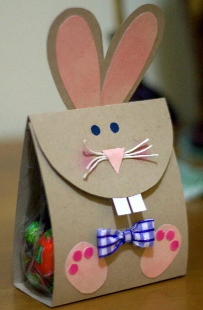 Поделки самоделки подарки österliche Papiertüte-Hase mit Applikation-DIY Basteln mit KIndern Lembrancinhas