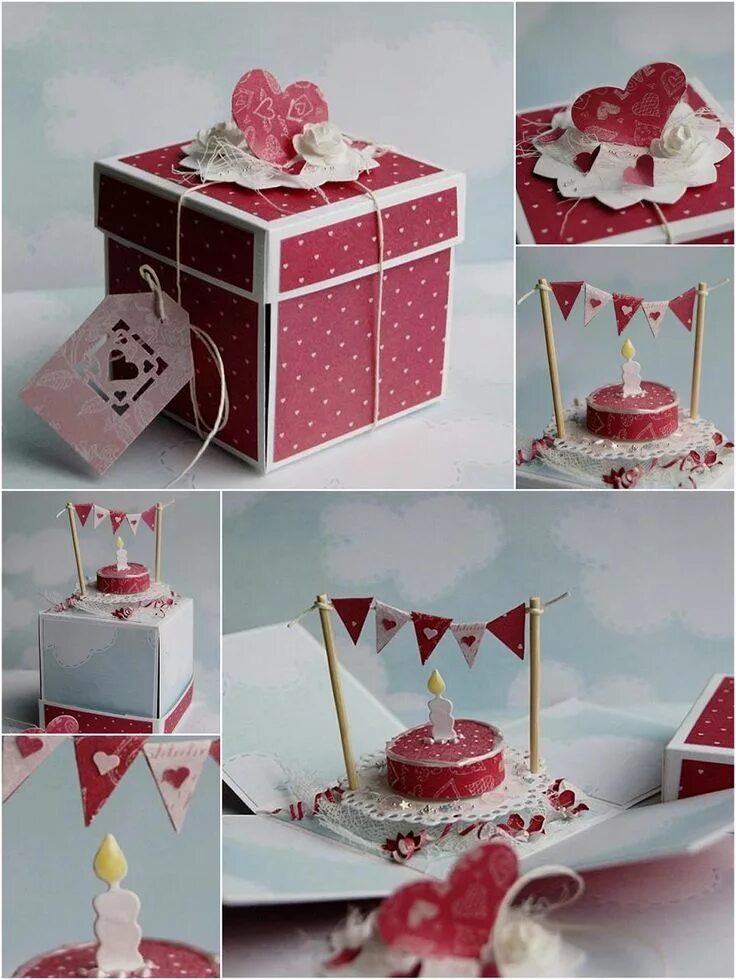 Поделки самоделки подарок на день рождения bea-kreatywny kącik: Torcik z sercem Exploding box card, Handmade birthday cards