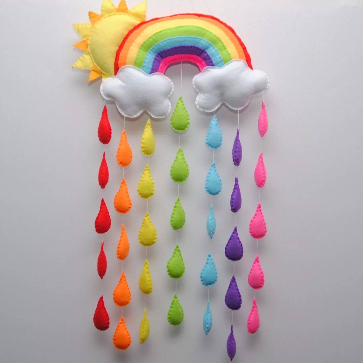 Поделки самоделки радужные Sunshine and Rainbow baby mobile - bright colours - raindrops - made to order - 