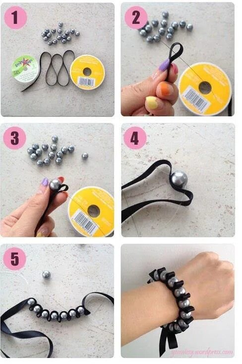 Поделки самоделки штучки An idea for a cute pearl bracelet :) Flower jewellery, Ribbon jewelry, Handmade
