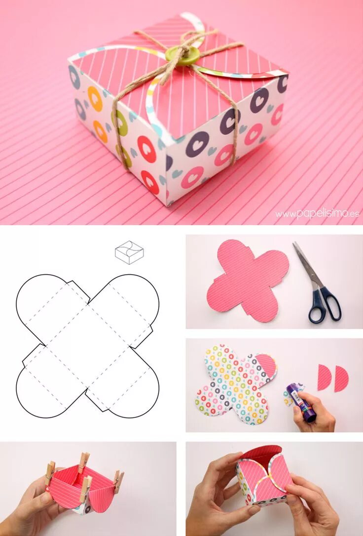 Поделки самоделки сюрпризы из бумаги 4 cajas de cartulina con plantilla (corazón, hexágono.) Manualidades, Cajas de c