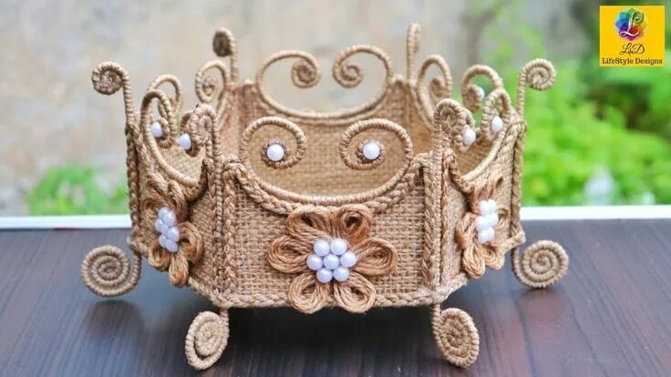 Поделки самоделки таня новые Jute Basket DIY Rope Flower Basket from waste cardboard Jute and Car... Blumenko