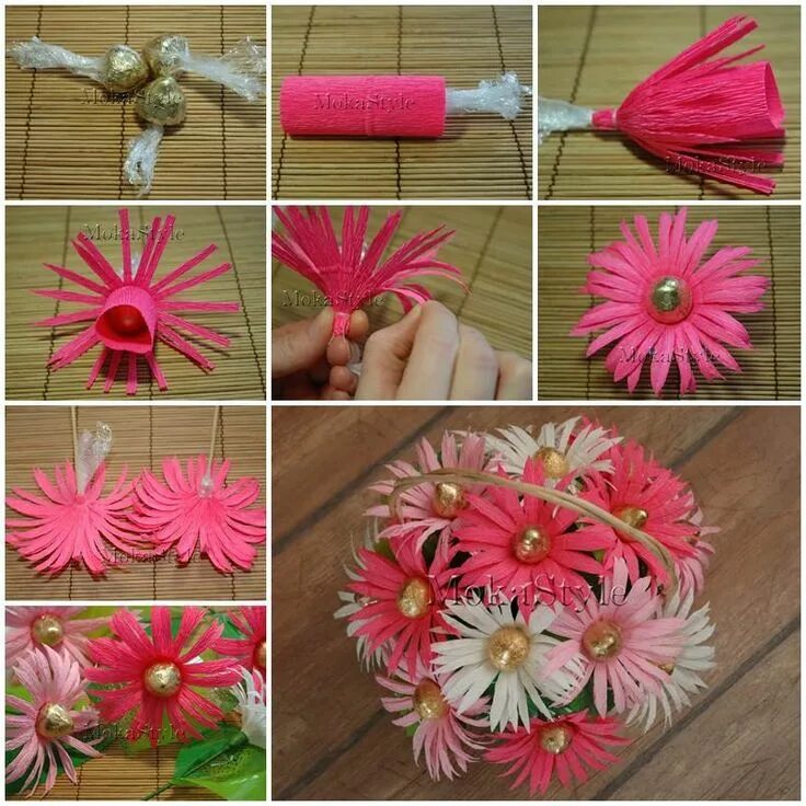 Поделки самоделки цветок DIY Chocolate Gerbera Flower Bouquet Buquês de flores de papel, Flores doces, Bu