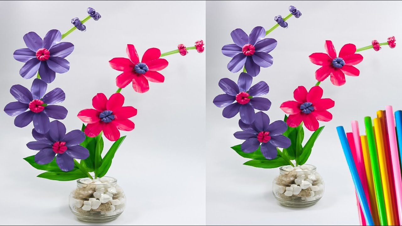 Поделки самоделки цветок seni bunga dari sedotan kreatif how to make flowers from plastic straw - YouTube