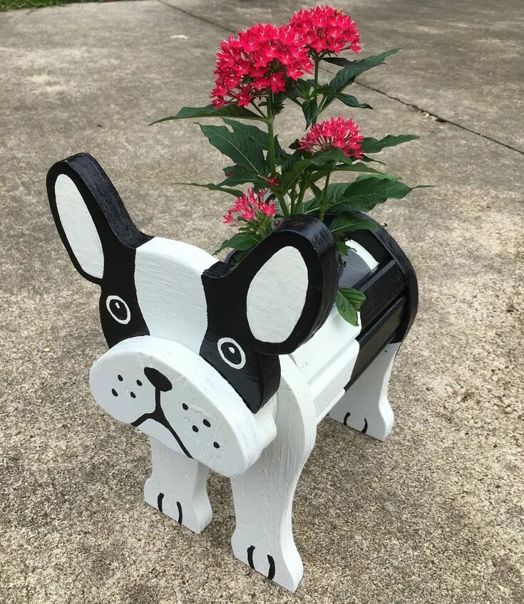 Поделки самоделки животные French Bulldog Animal Planter. Dogs. Wooden Garden Decorations. Handmade. Animal