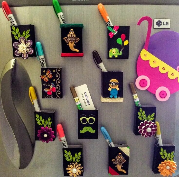 Поделки сделанные детьми фото Fridge magnets from empty boxes of clay. #crafts2dio #fevicrylshilpkar #bestouto
