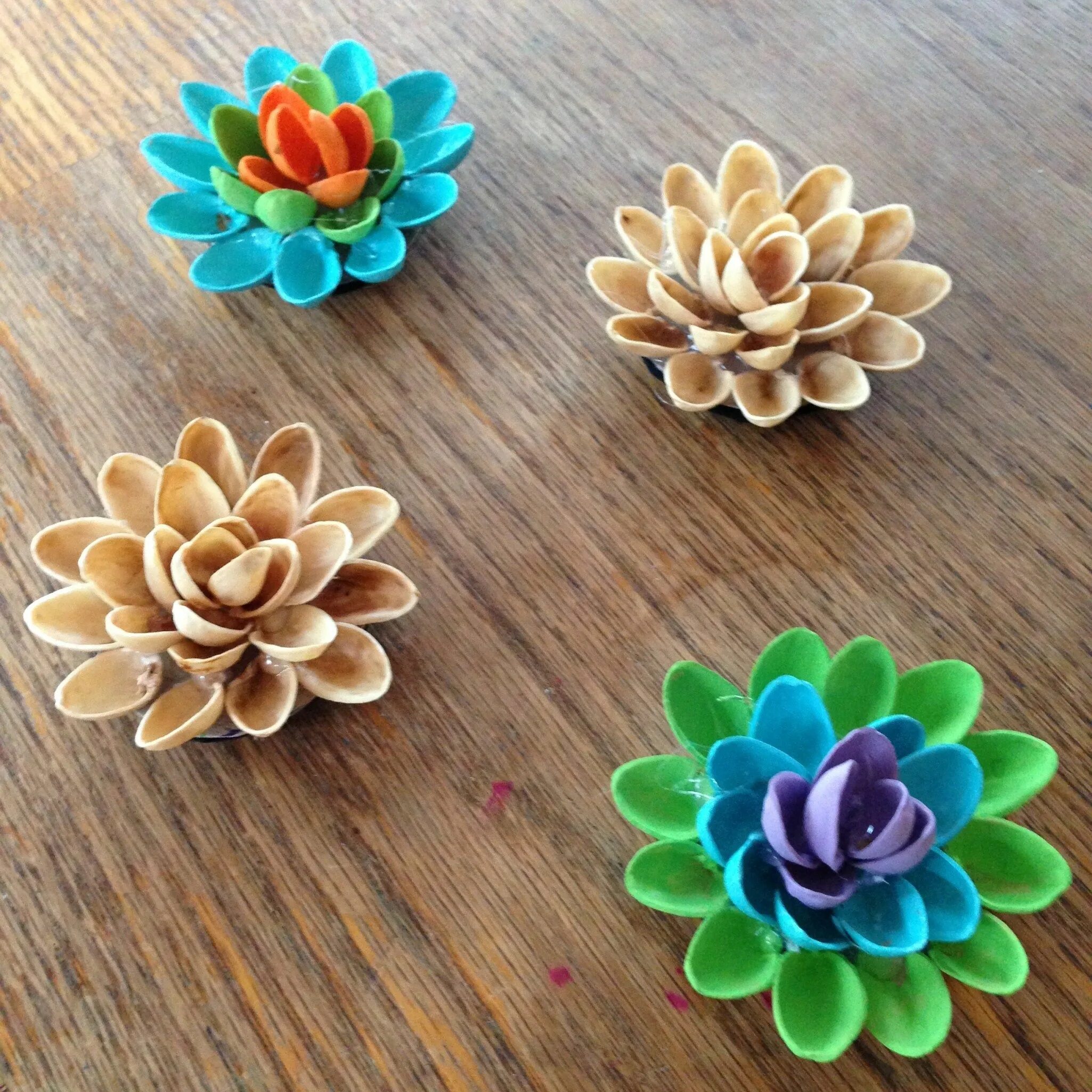 Поделки своими руками фото Pistachio Shell Flower Magnets Pistachio shells, Flower crafts, Shell crafts diy