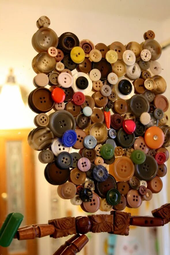 Поделки своими руками фото мастер Owl Button Art Button art, Button crafts, Vintage buttons antiques