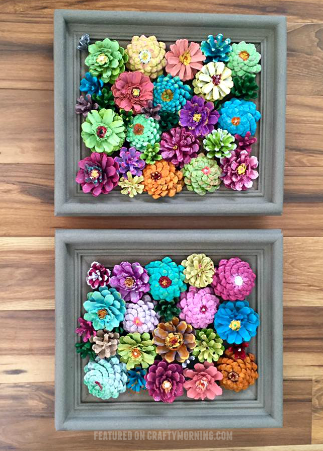 Поделки своими руками фото мастер Framed Flower Decor Made from Pine Cones - Crafty Morning Diy spring crafts, Spr