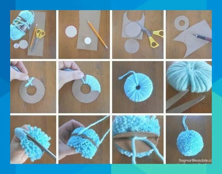 Поделки своими руками фото пошагово Instructions for homemade Pom Poms #lorreyhiggins1983 Diy garland, Knitted chris